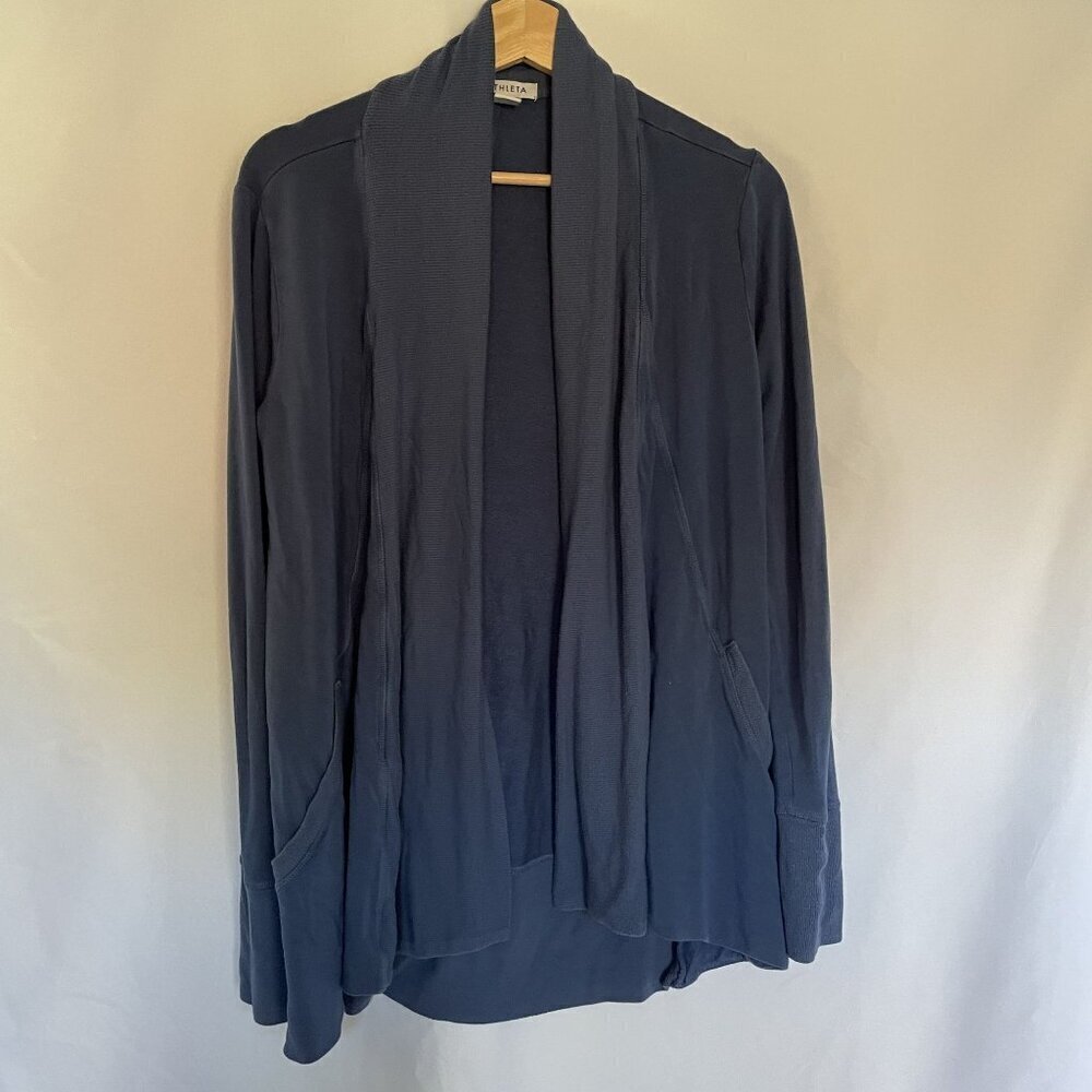 Athleta blue knit cardigan comfortable pockets women's size small casual